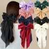Big Bowknot Solid Satin Long Ribbon Bows Spring Clamp Barette