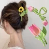 Women Hair Claw Clips - Tulip Flower / Sunflower Hair Styling Clamp Barrettes